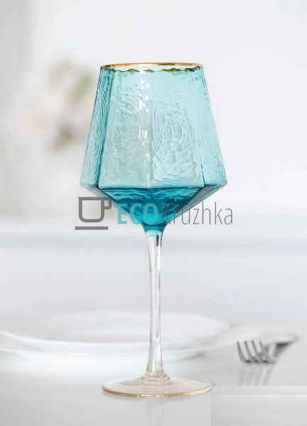 Келих 🍷 для вина з блакитного скла Кристал 530мл EK9035