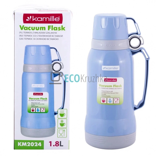Термос Kamille Блакитний 1800мл пластиковий зі скляною к ... Термос Kamille Блакитний 1800мл пластиковий зі скляною к ...
