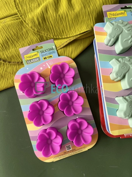Форма для випічки 6 кексів Силіконова Квіти Maestro MR-1596