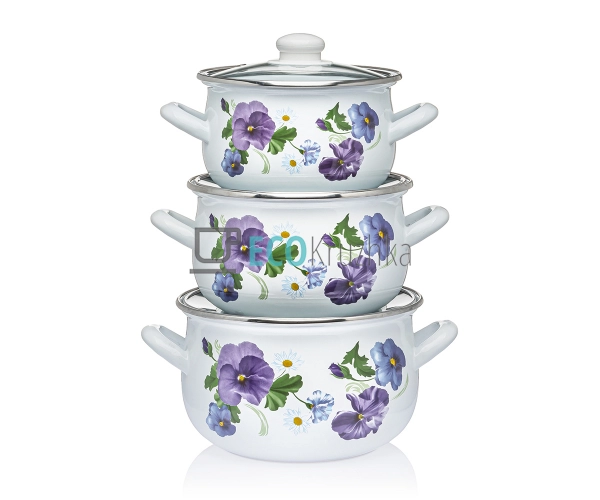Набір із трьох емальованих кастрюль Фіалка Interos EK299 ...