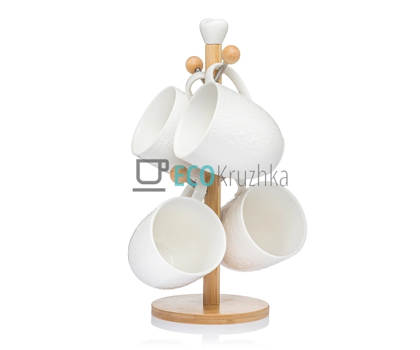 Набір чашок на бамбуковій підставці 300 мл Interos PJ025 ...