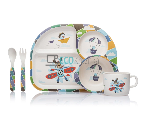 Набір дитячого посуду бамбуковий 5 приладів Політ Eco Ba ...