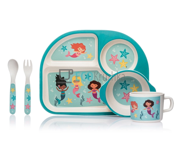 Набір дитячого посуду бамбуковий 5 приладів Русалка Eco  ...