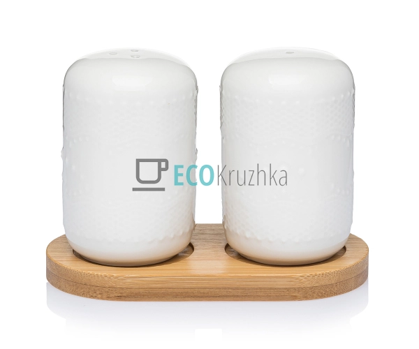 Сільничка та перечниця на бамбуковій підставці PJ02563