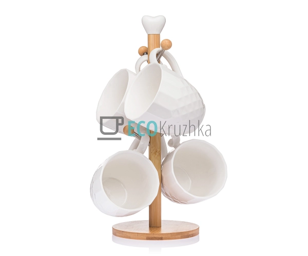 Набір чашок на бамбуковій підставці 300 мл Interos PJ028 ... Набір чашок на бамбуковій підставці 300 мл Interos PJ028 ...