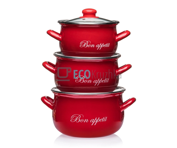 Набір із трьох емальованих кастрюль Interos EK2234С