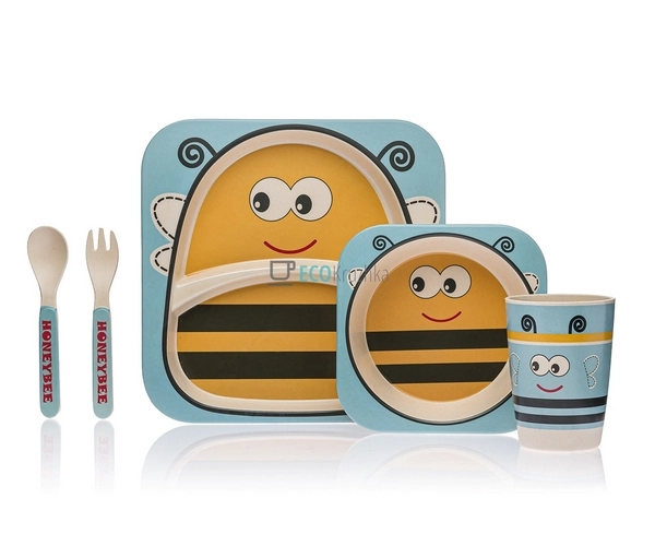 Набір дитячого посуду бамбуковий 5 приладів Бджілка Eco  ...