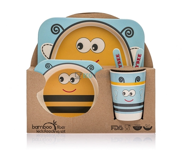 Набір дитячого посуду бамбуковий 5 приладів Бджілка Eco  ...