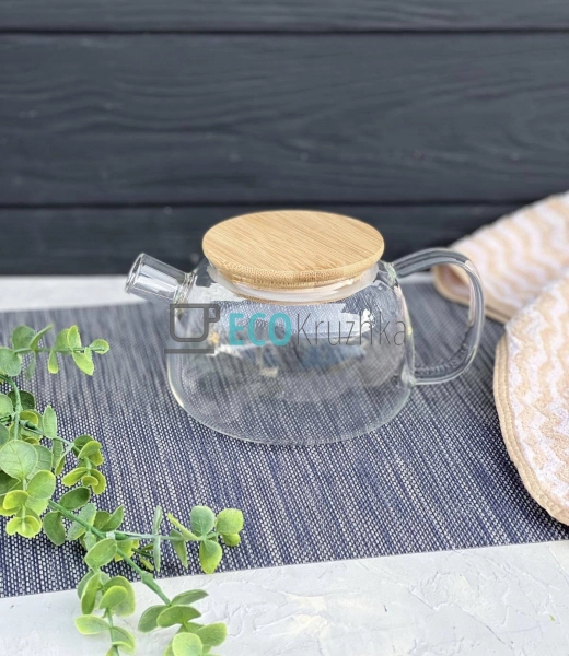 Чайник для заварювання скляний з бамбуковою кришкою 600 ... Чайник для заварювання скляний з бамбуковою кришкою 600 ...