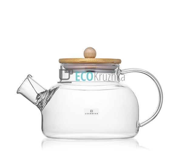 Чайник для заварювання скляний з бамбуковою кришкою 800  ...