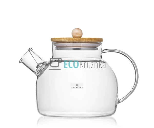 Чайник для заварювання скляний з бамбуковою кришкою 1000 ...