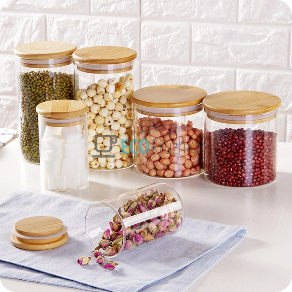 Ємність для сипких продуктів 8.5х15.7 см із бамбуковою к ...