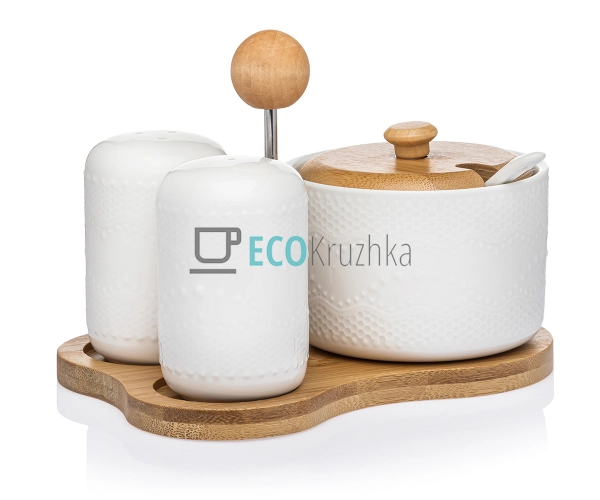 Набір на бамбуковій підставці три предмети ( цукорниця,  ...