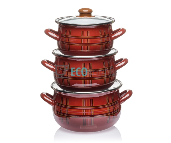 Набір із трьох емальованих каструль Шотландка Interos EK ...