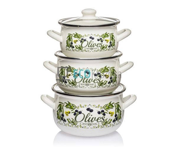 Набір із трьох емальованих каструль Грецька олива Intero ...