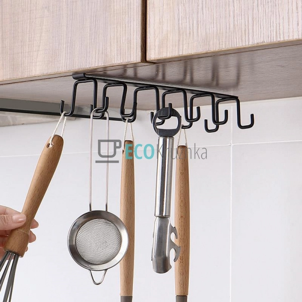Навісна полиця під шкафчик 12 гачків (кухня-ванна)  Чорн ...
