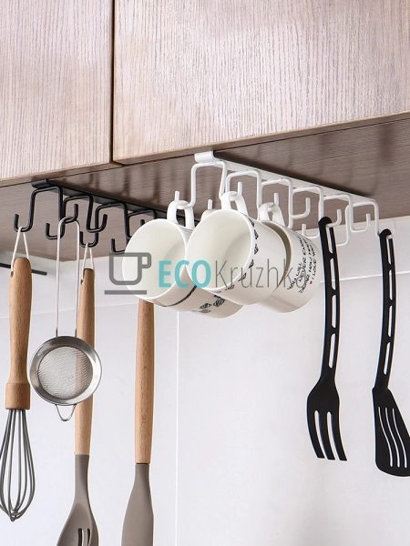 Навісна полиця під шкафчик 12 гачків (кухня-ванна)  Чорн ...