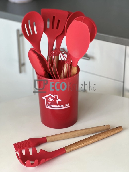 Набір кухонного приладдя 12 предметів з бамбуковою ручко ... Набір кухонного приладдя 12 предметів з бамбуковою ручко ...